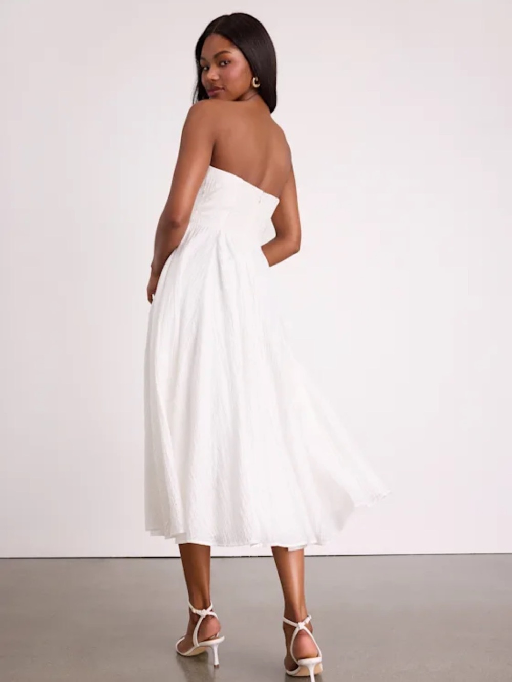 Lulu's Ivory Strapless Midi Dress - Picture 3 of 5